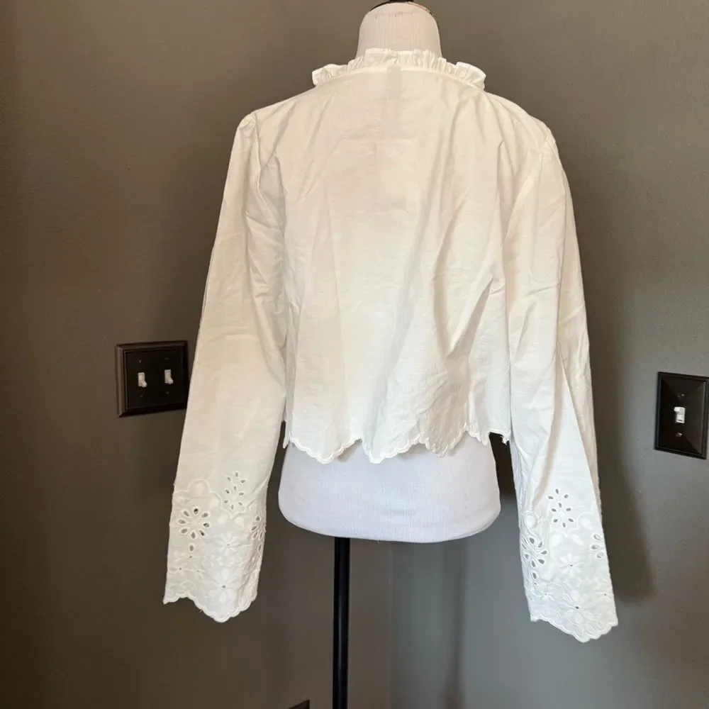 H&M Cream Ruffled Tie Front Blouse with Bib Collar